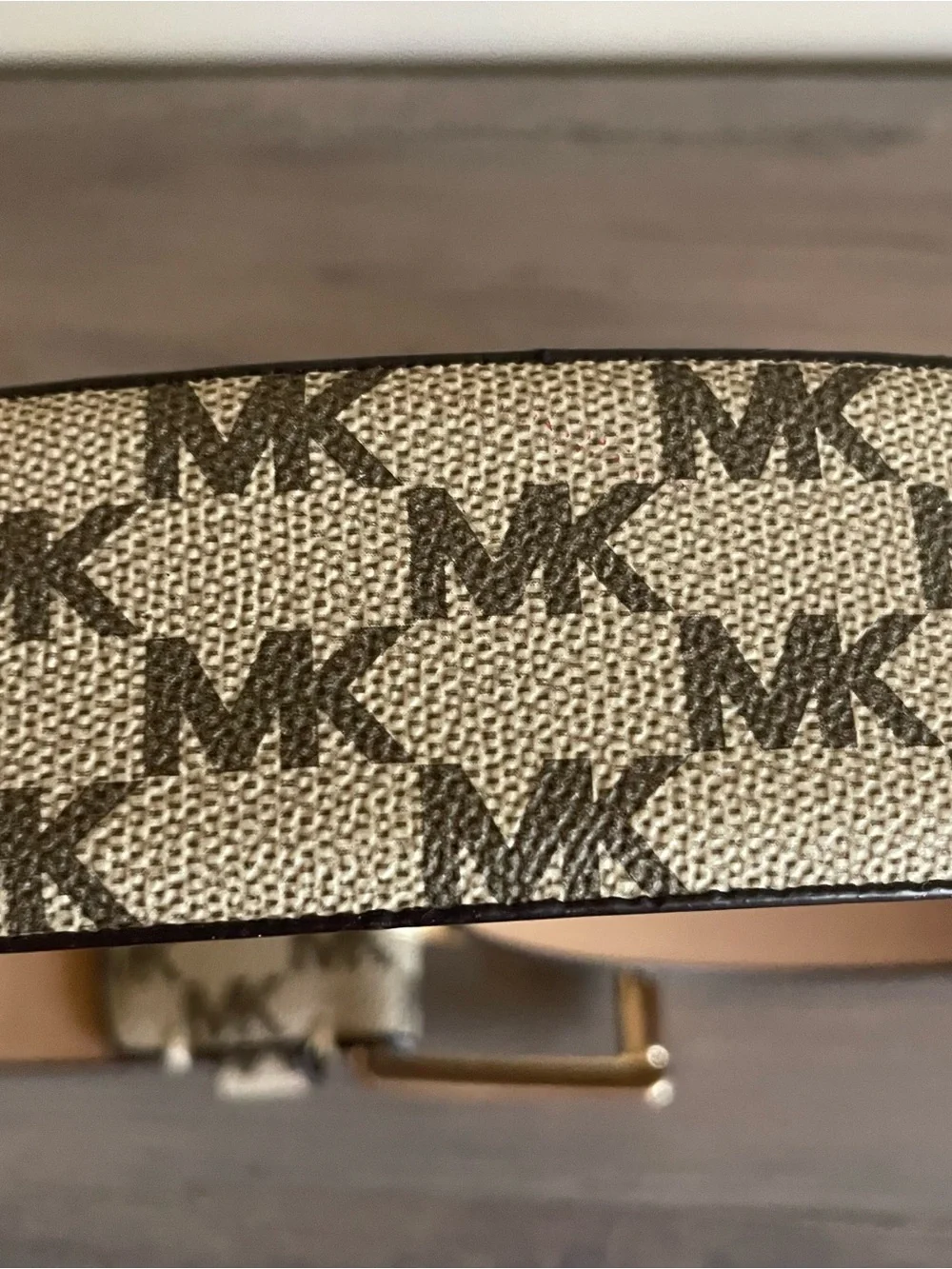 Michael Kors MK Logo Canvas Belt Womens Medium 556023 Gold Buckle Beige Brown
